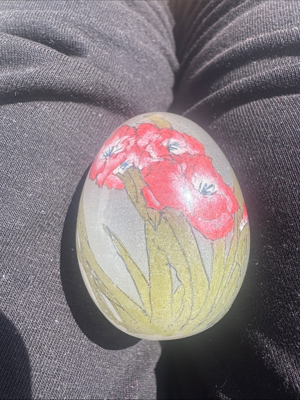 Hand-Painted Floral Decorative Egg - Red and Green